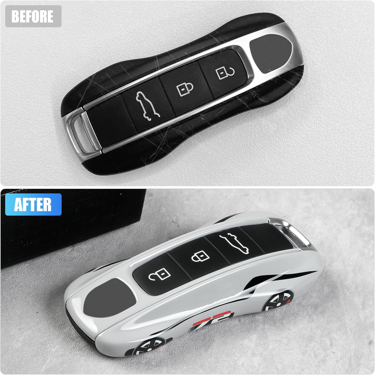 Gray No. 72 White Key Fob Cover Compatible with Porsche Cayenne 2018-2025 Panamera 2017-2024 911 2019-2023 Taycan 2019-2024 Compatible with Porsche Key Cover