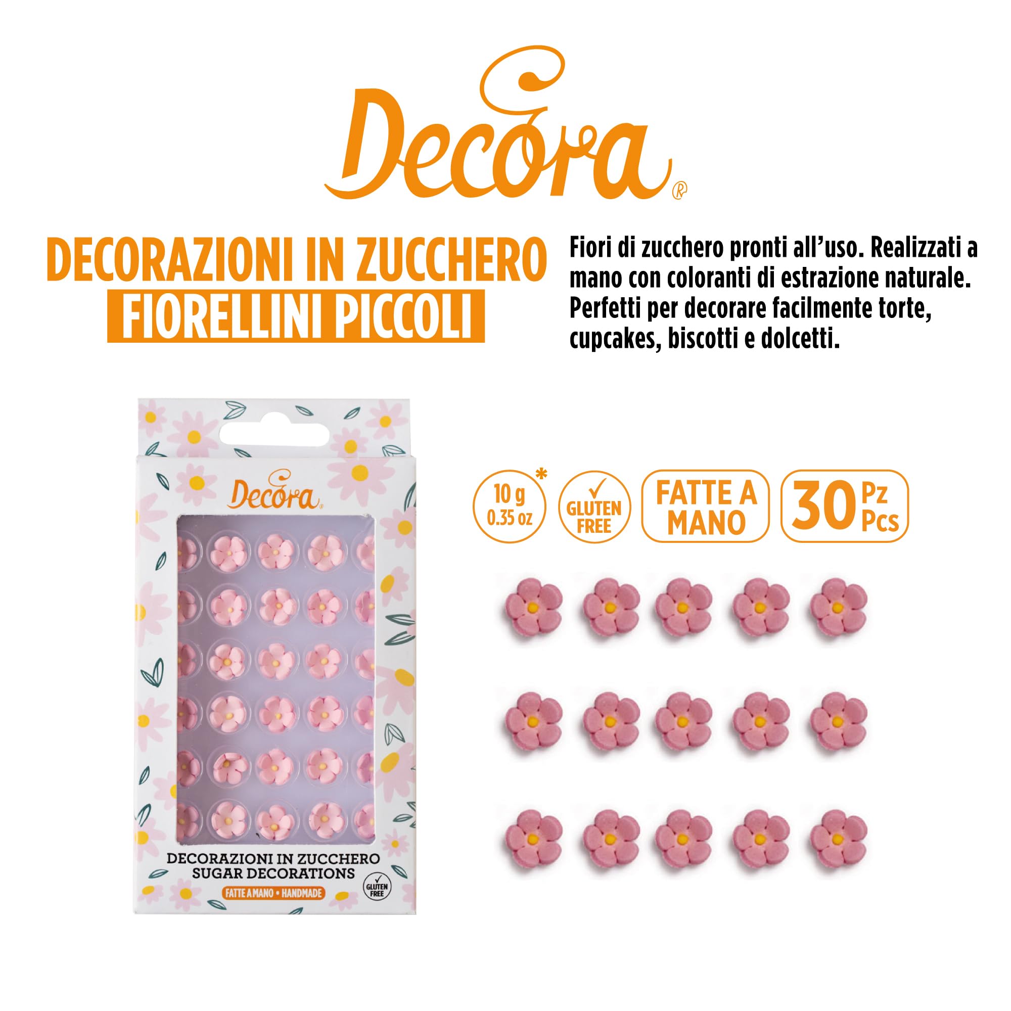 Róże cukrowe małe różowe Decora 30 sztuk, ręcznie robione, naturalne barwniki