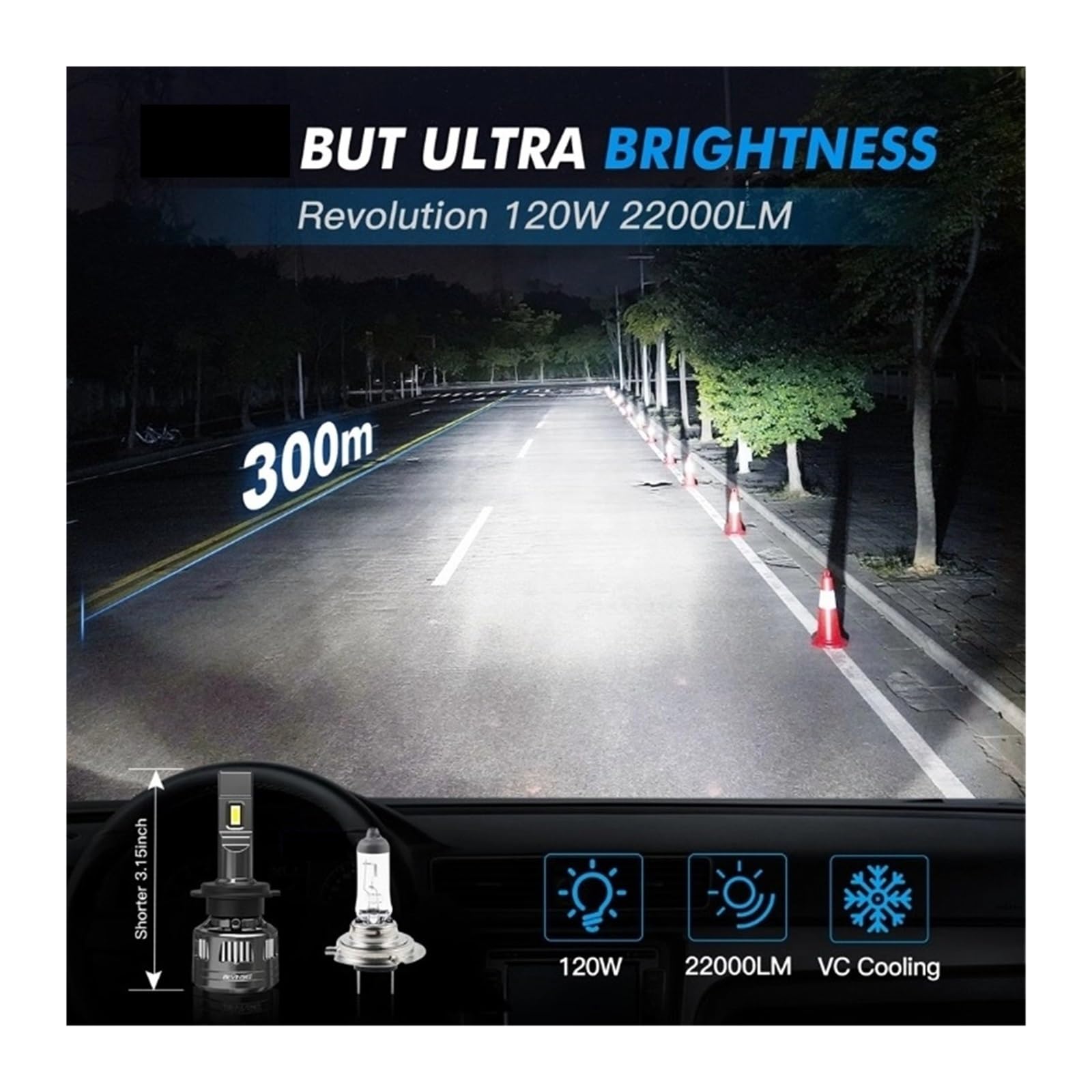 H4 H7 LED Canbus H11 H1 H3 9005 HB3 9006 HB4 H8 9012 phares LED 120W Haute Puissance 22000LM 6000K Ampoule de Phare de Voiture V45(9006/HB4)