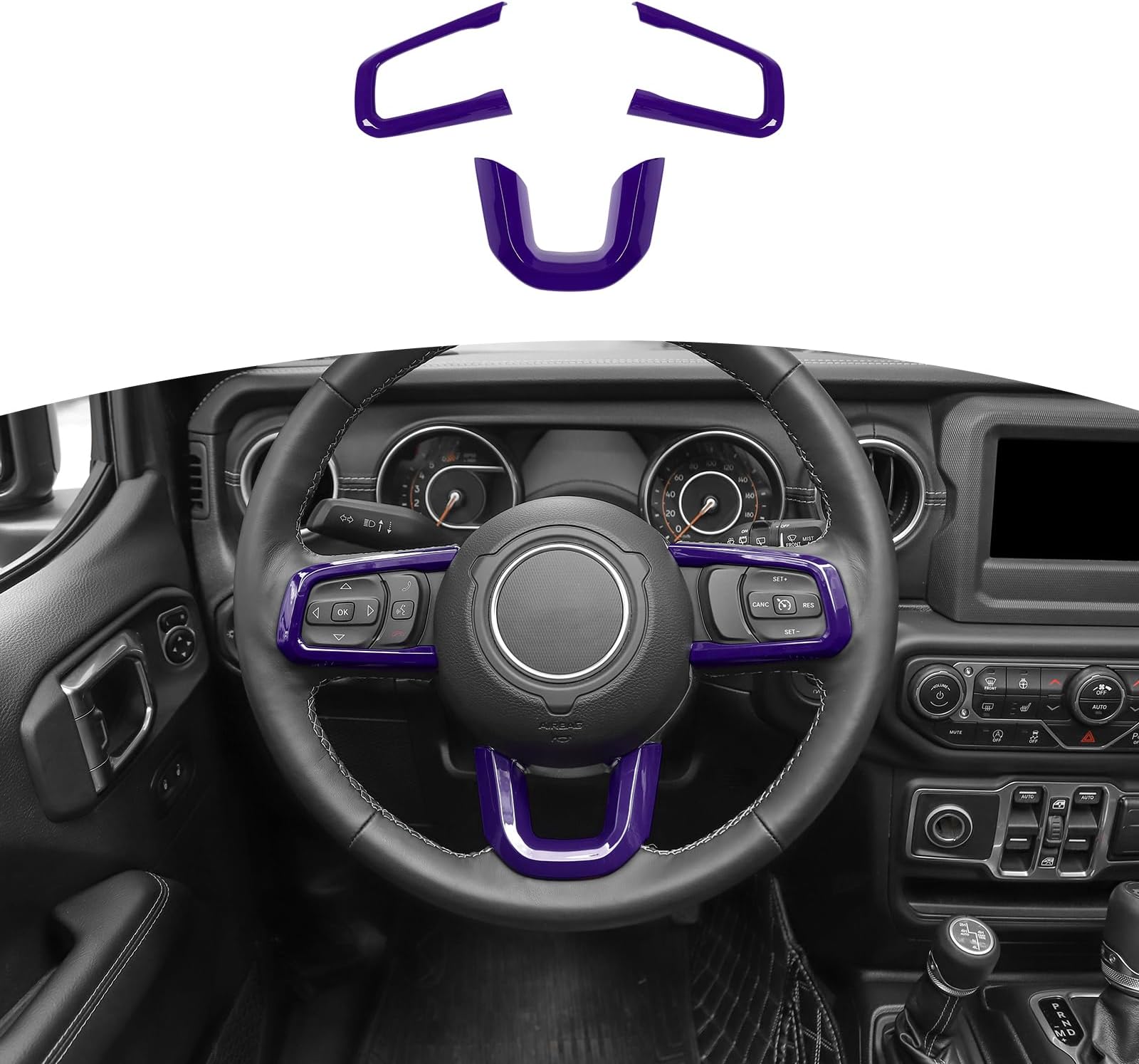 RT-TCZ for Wrangler JL Steering Wheel Trim Decal Panel Purple for Jeep Wrangler JL JLU Gladiator JT 2018-Present Purple Interior Accessories 3pcs