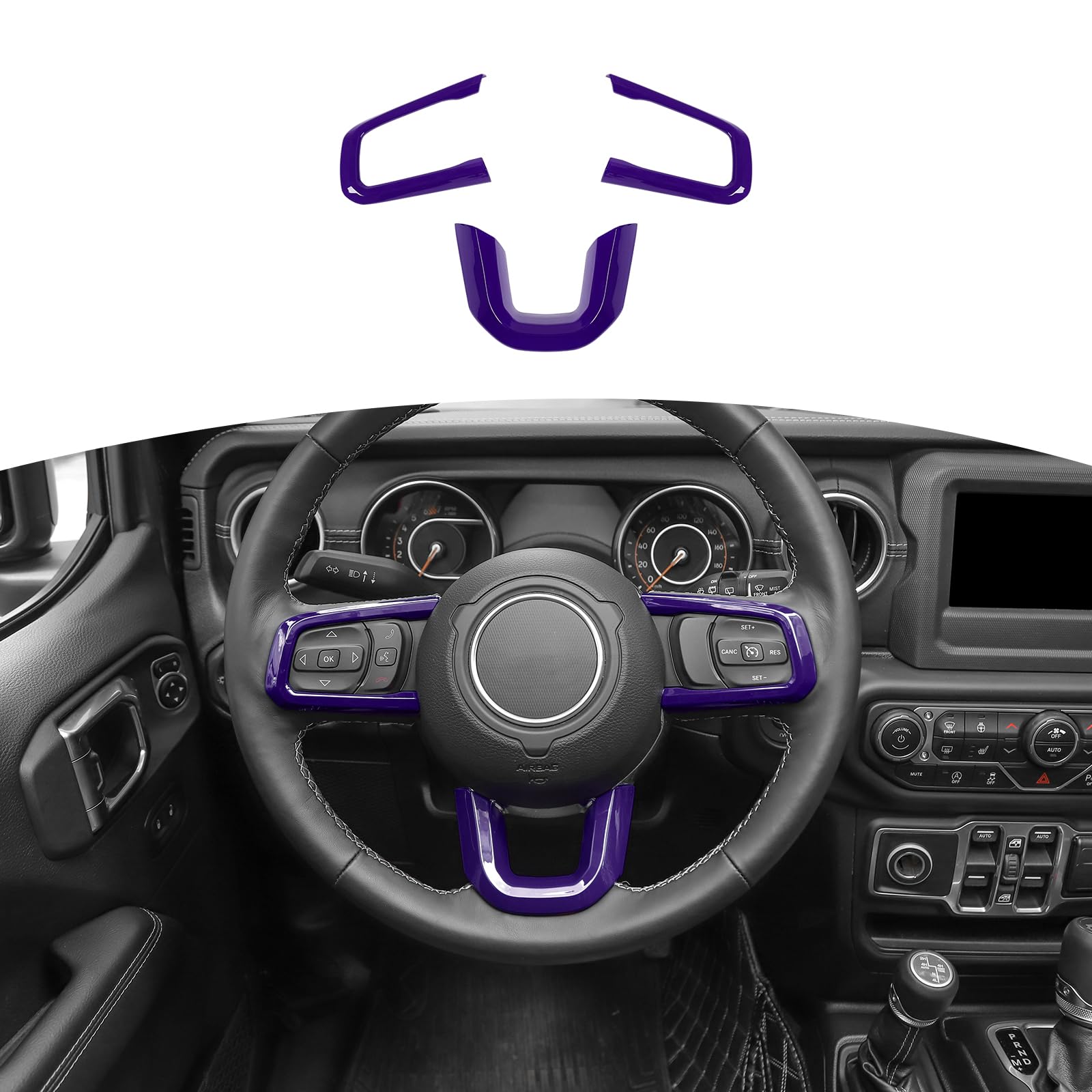 RT-TCZ for Wrangler JL Steering Wheel Trim Decal Panel Purple for Jeep Wrangler JL JLU Gladiator JT 2018-2024 Purple Interior Accessories 3pcs