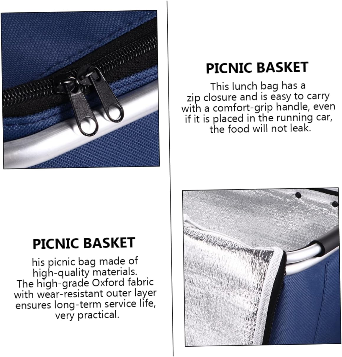 Insulated Picnic Basket Oxford Cloth Portable Lunch Bag Cooler Outdoor Baskets for Storage and Picnic