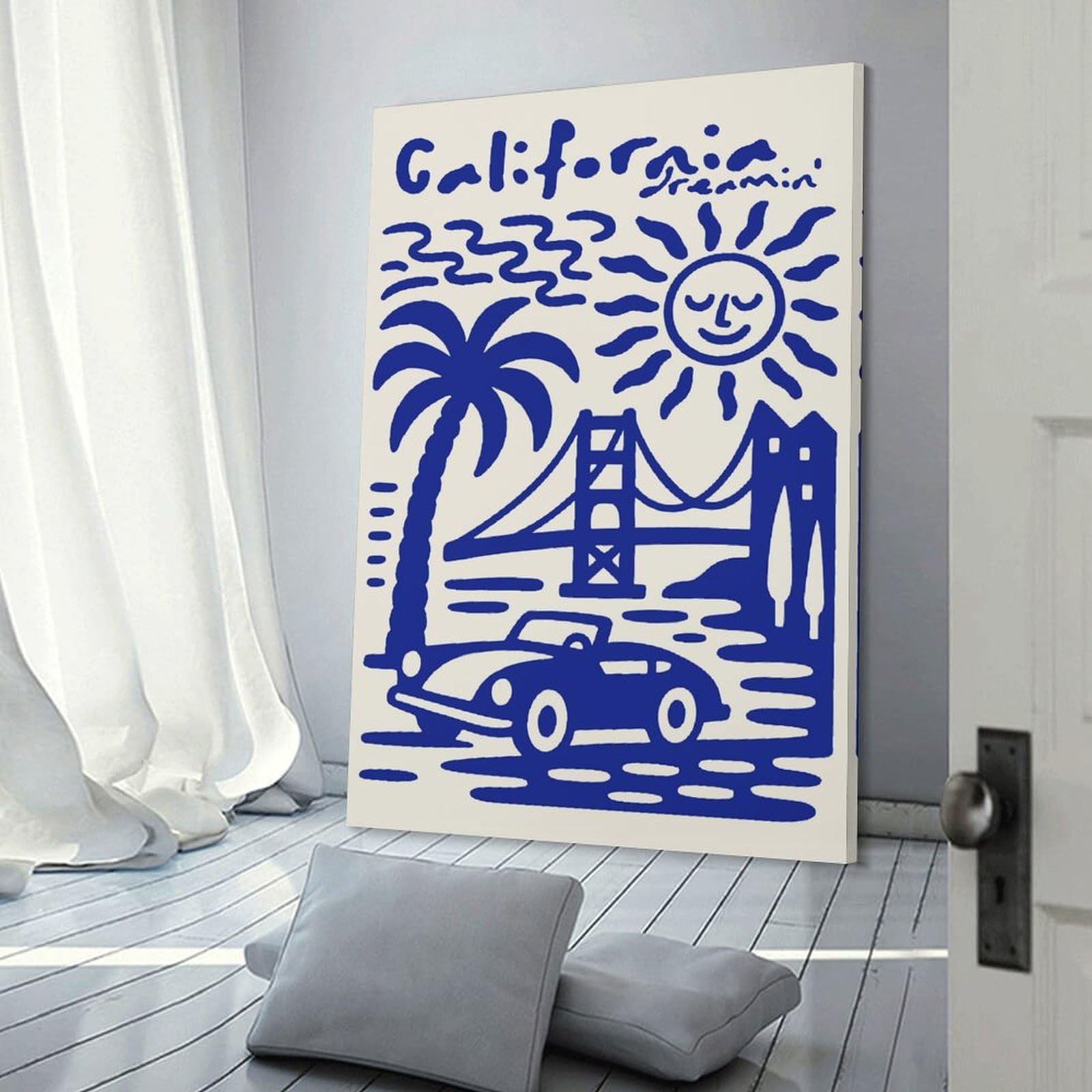 Junmoney California DreaminBlue Illustration Wall Picture Print 16x24inch(40x60cm), for Lounge Decor, Offices Or Entryway Styling, A Flexible Wall Accent for Shared Spaces