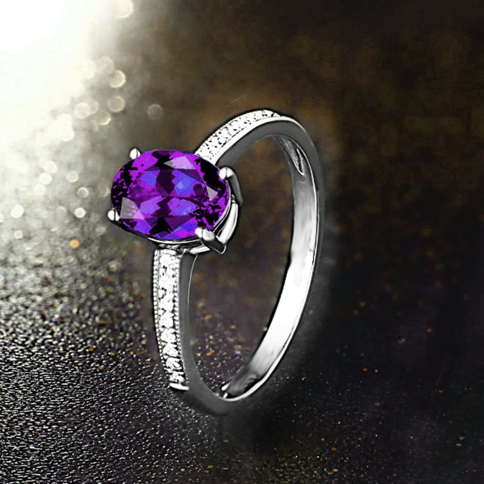 Ringe Damen Eheringe Silber Violett Oval Zirkonia Frau Bands für Sie Größe 45 (14.3)-65 (20.7)