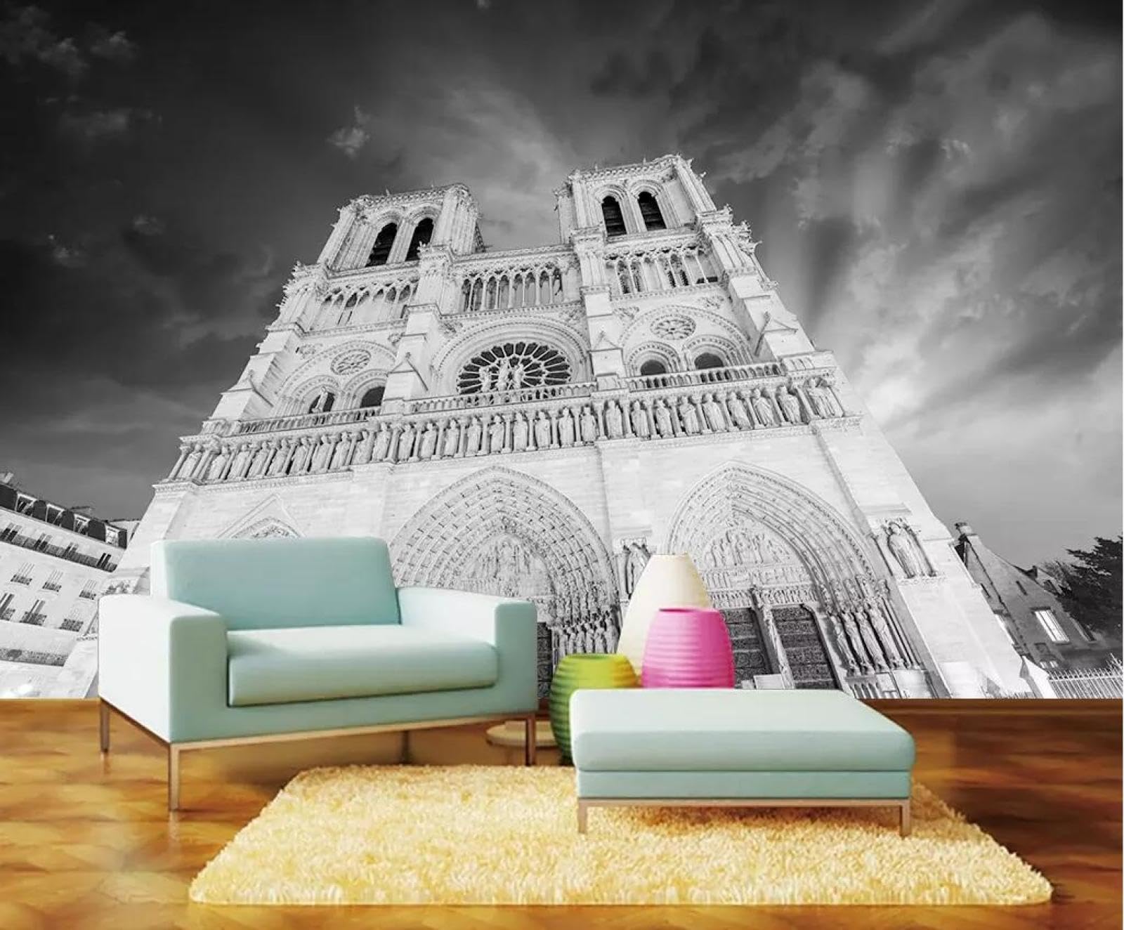 Papier peint panoramique 3D noir et blanc tapisserie murale salon ZX20760