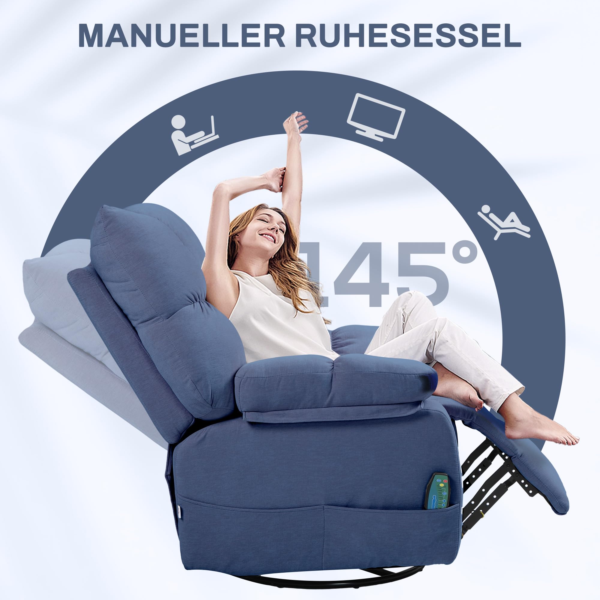 Fauteuil Relax Massant HOMCOM - Fonctions Massage, Chaleur Et Couchage - Pivotant, 4 Poches Latérales - Fauteuil TV électrique Confortable - 8