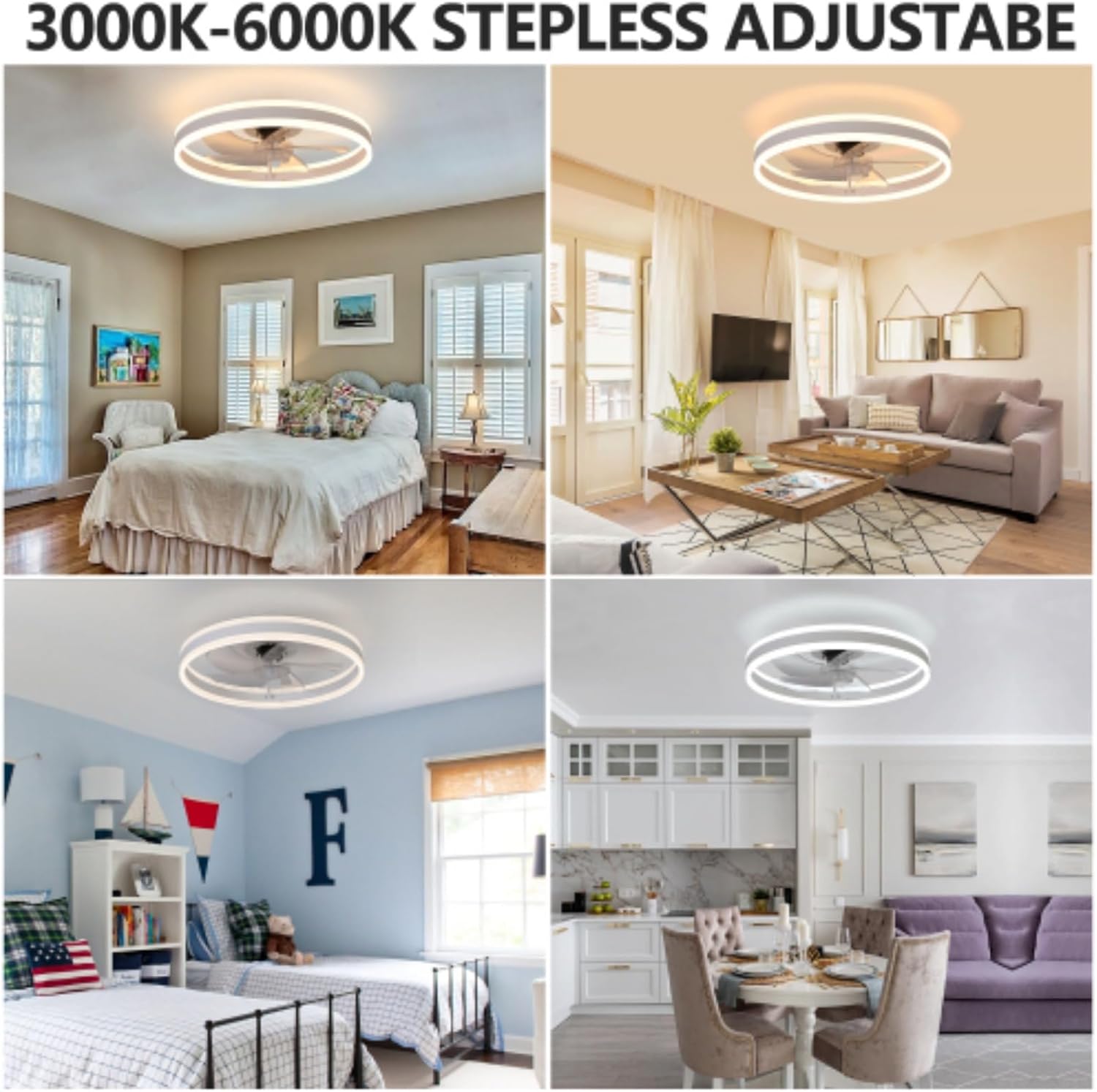 Ceiling Fan with Dimmable LED Light, Modern and Simple LED Invisible Fan Light, Silent Remote Control Dimming, A Must-Have for A Cool and Comfortable Home