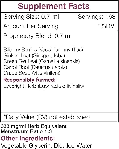 Miniatura 8 de Secrets of the Tribe Falcon Eye Extracto sin alcohol, arándano sin alcohol, luz de ojos, ginkgo, té verde, zanahoria, uva. Tinctura glicerita apoyo