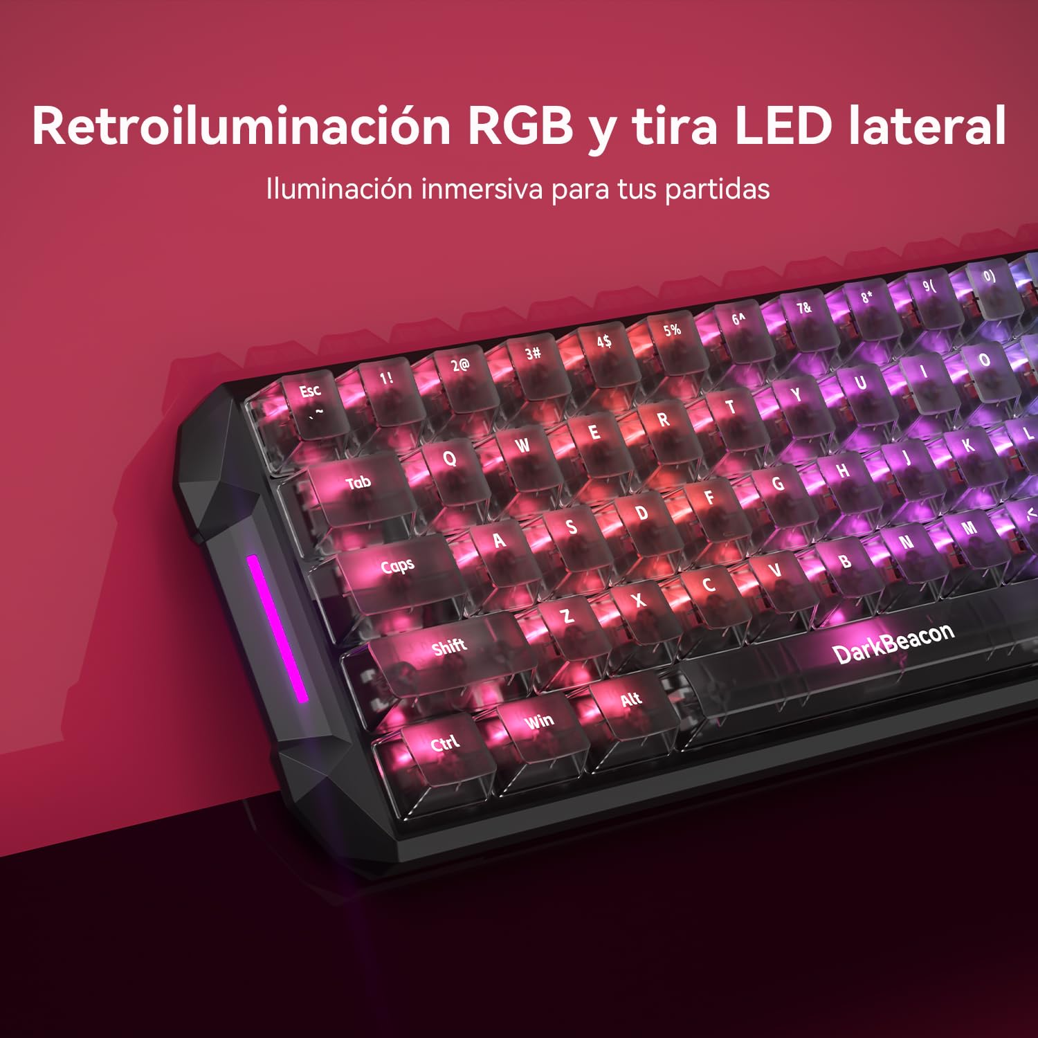 DarkBeacon Flux68 HE 8000Hz Teclado Gaming, 0,01 mm Rapid Trigger, Software con IA, Interruptores Magnéticos, Activación Ajustable, SOCD/DKS, Hot-Swap, RGB Teclado Magnético 65% con Cable, para PC/Mac