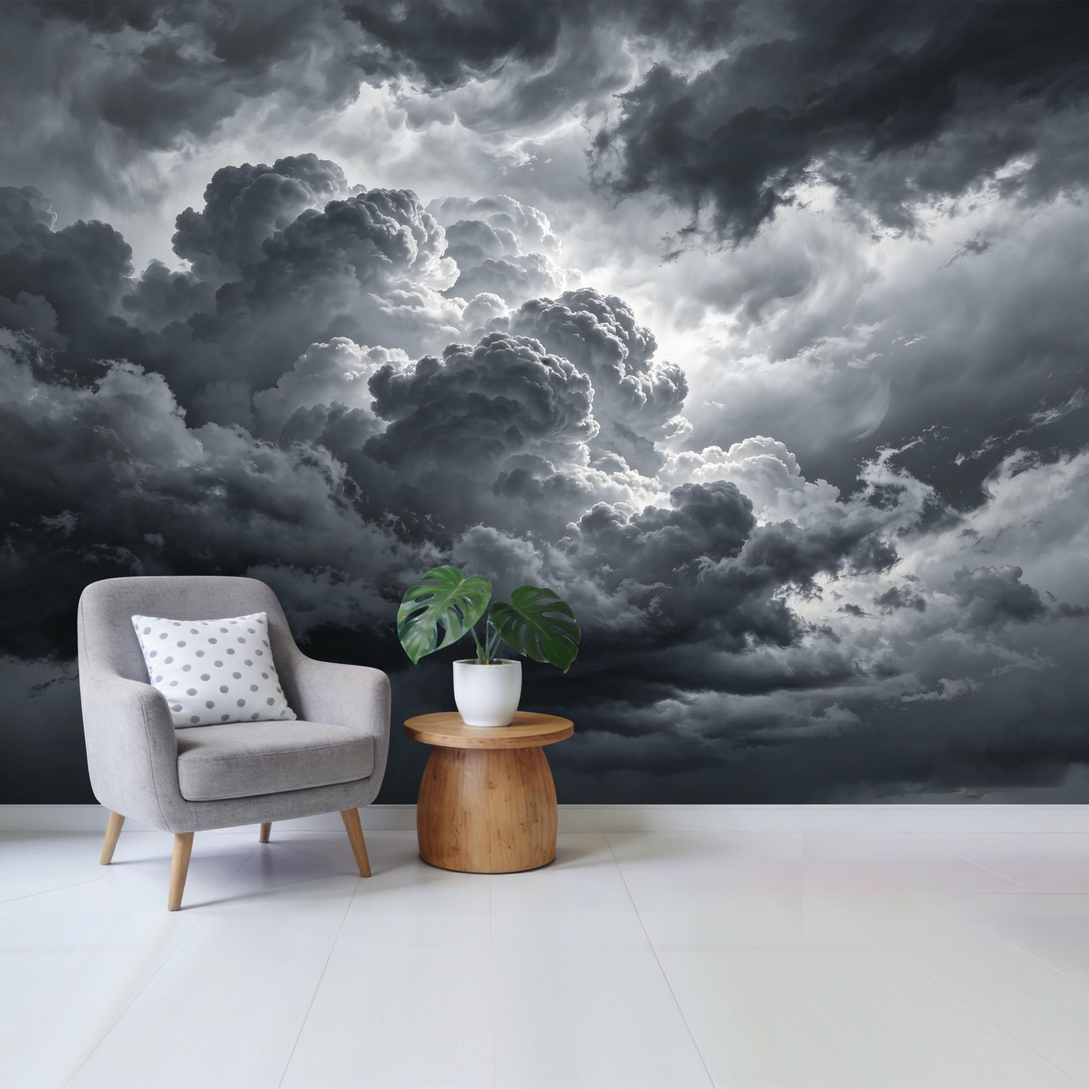 Qzlithotic Yq2605250717 Custom Size Wall Mural Dramatic Stormy Dark Clouds Monochrome Landscape Abstract Art Selfadhesive Wall Fabric Removable Wallpaper For Home Office Decor