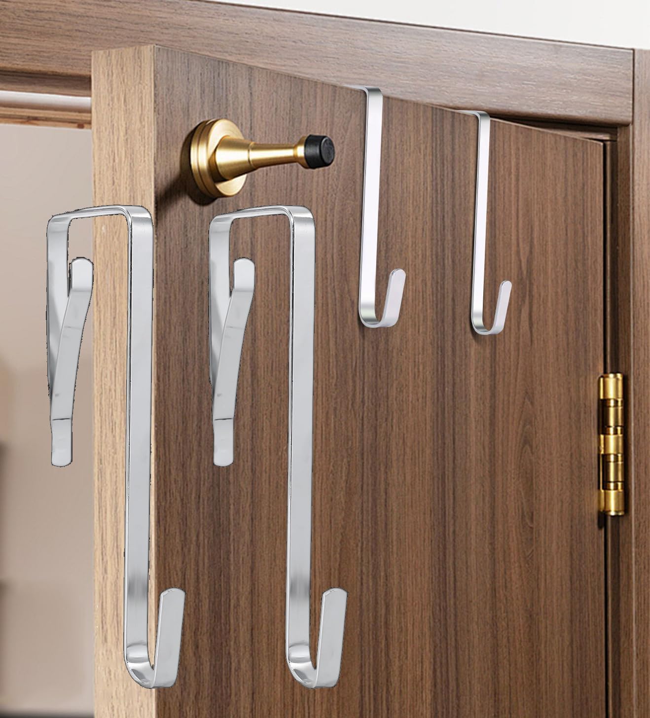 2Pcs/Set Over The Door Hooks, Heavy Duty Door Hangers, Metallic Silver Coated Steel Hooks for Towel, Robe, Clothes, Bathroom, Wreath, Ironing Board (8MM)