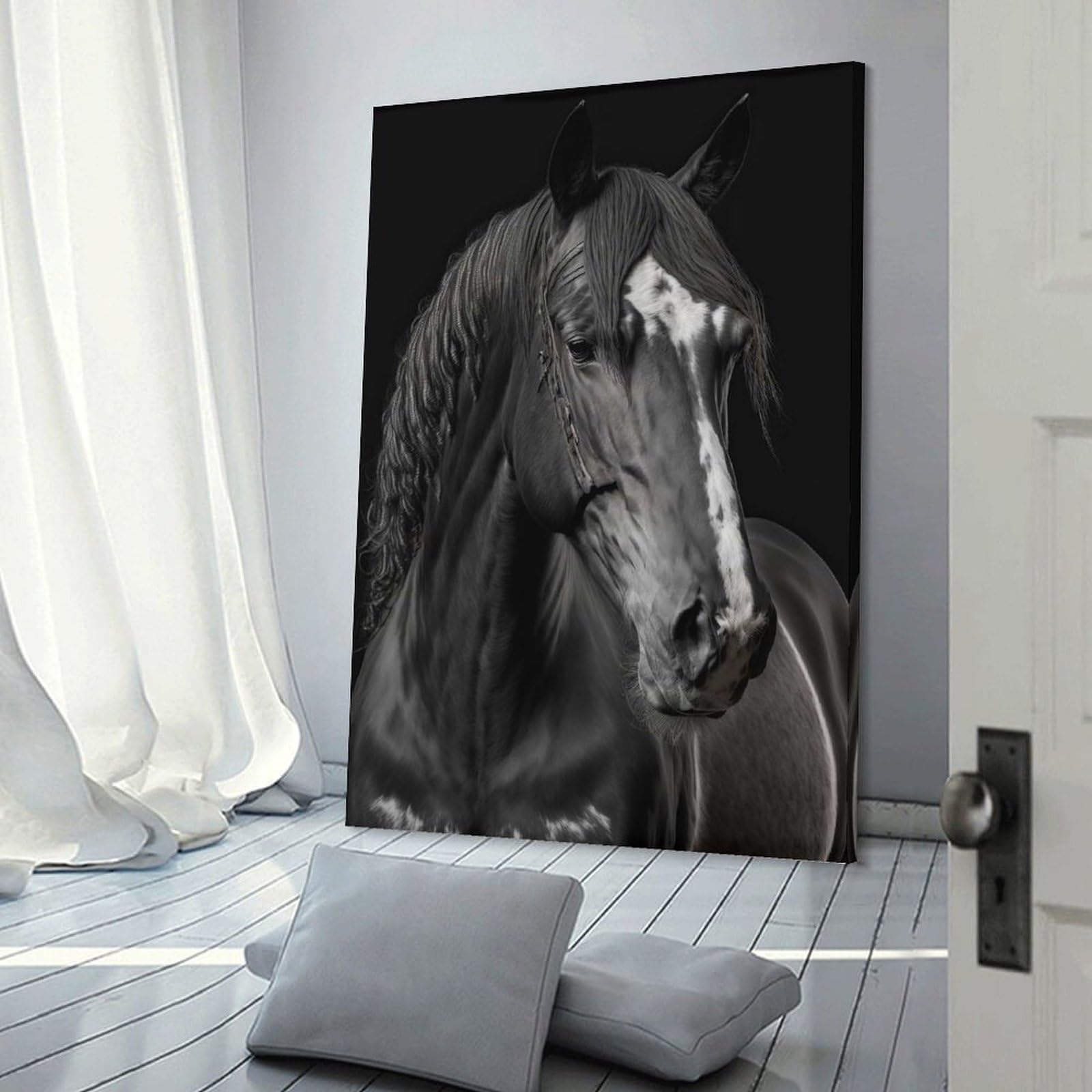 Junmoney Canvas Art Print Portrait of A Horse, 16x24inch(40x60cm), for Office, Study Or Home Workspace, Home Office Artwork with Decorative Appeal
