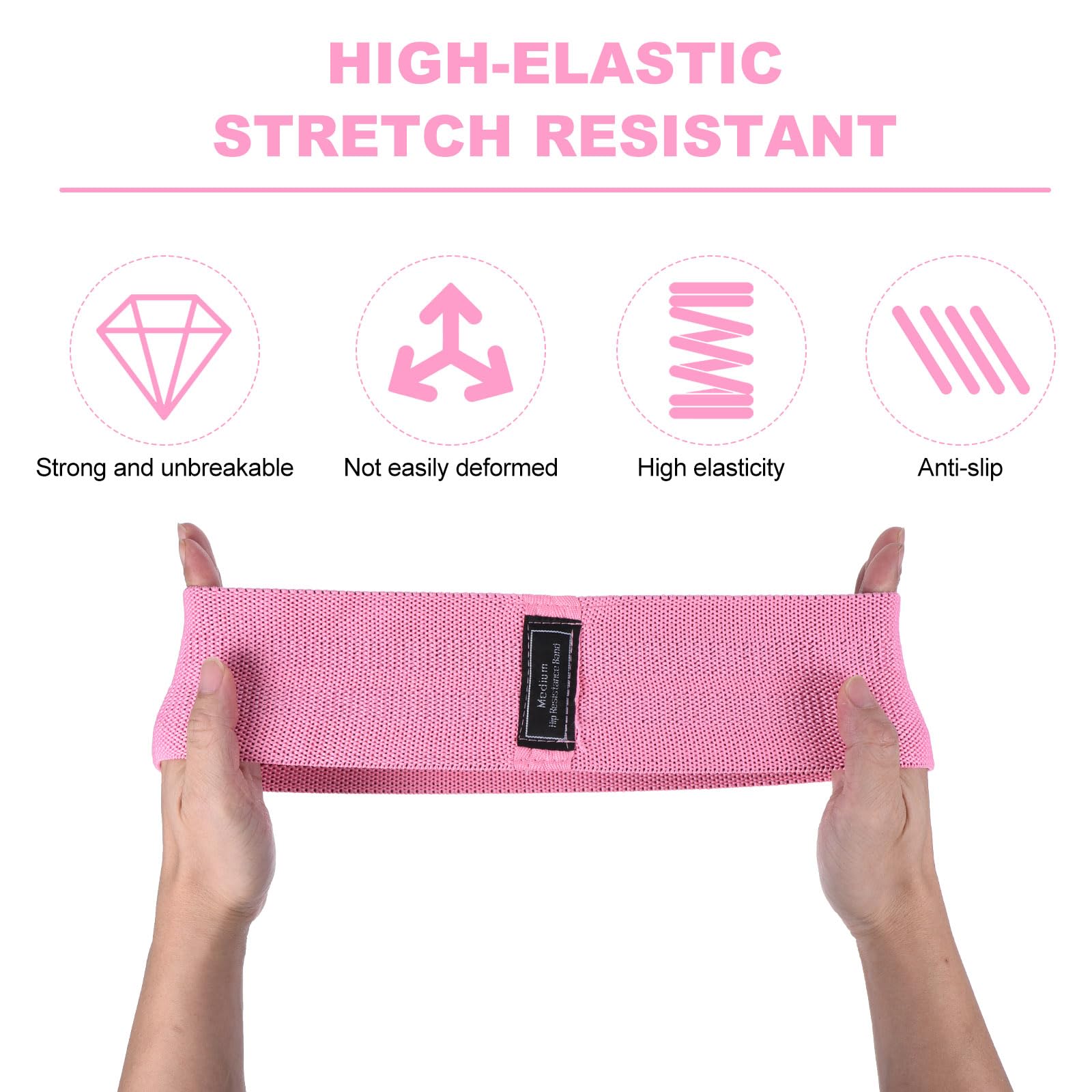PATIKIL 12 fasce di resistenza antiscivolo per allenamento, in tessuto, elastiche, per esercizi di fitness, per donne e uomini, per gambe e fianchi, palestra, rosa (M)