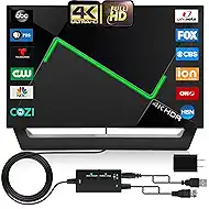 2025 Upgraded TV Antenna Amplified HD Digital Indoor HDTV Antenna Long 380+ Miles Range, Digital HD Antenna Support 4K 1080P VHF UHF All Television Free Local Channels, 18ft Coax Cable/AC Adapter