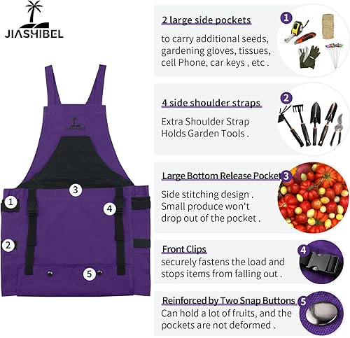Miniatura 3 de Delantal de jardinería con bolsillos para mujeres y hombres, delantal de jardín de lona ajustable con bolsillos de liberación rápida