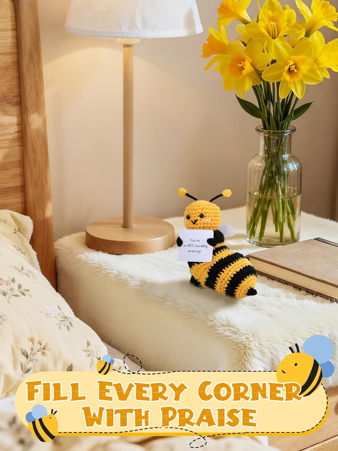 Valentines Day Gifts for Her - Inspirational Crochet Bee with Card, Cute Birthday Get Well Gifts for Women