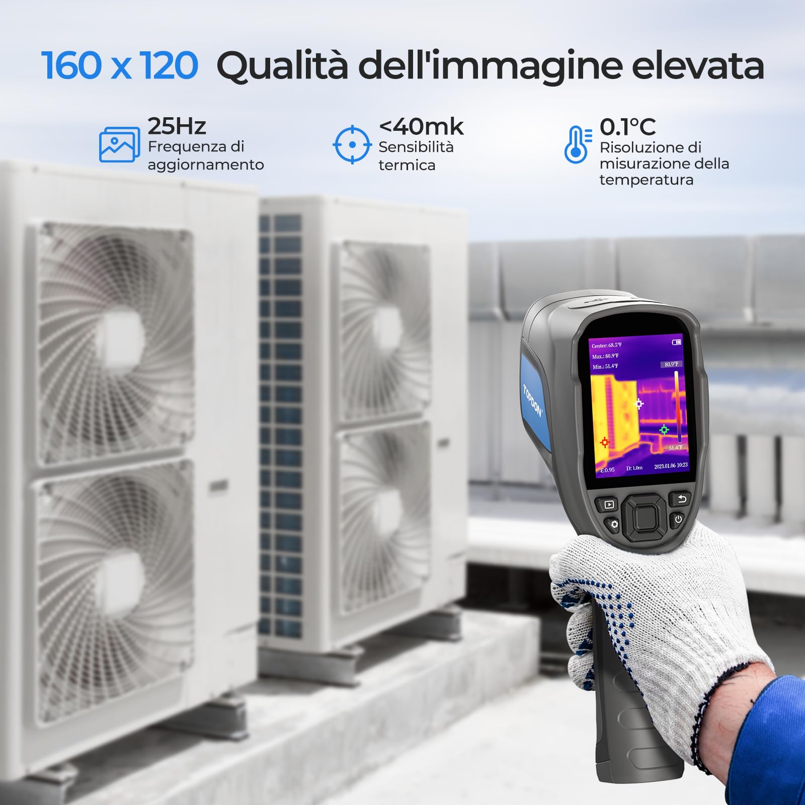 TOPDON TC004 Lite Termocamera Infrarossi, Telecamera Termica Portatile con Risoluzione 240x180 IR e Durata Della Batteria di 15 ore con Zoom 1x/2X/4X, Intervallo di Temperatura da -20℃ a +550℃