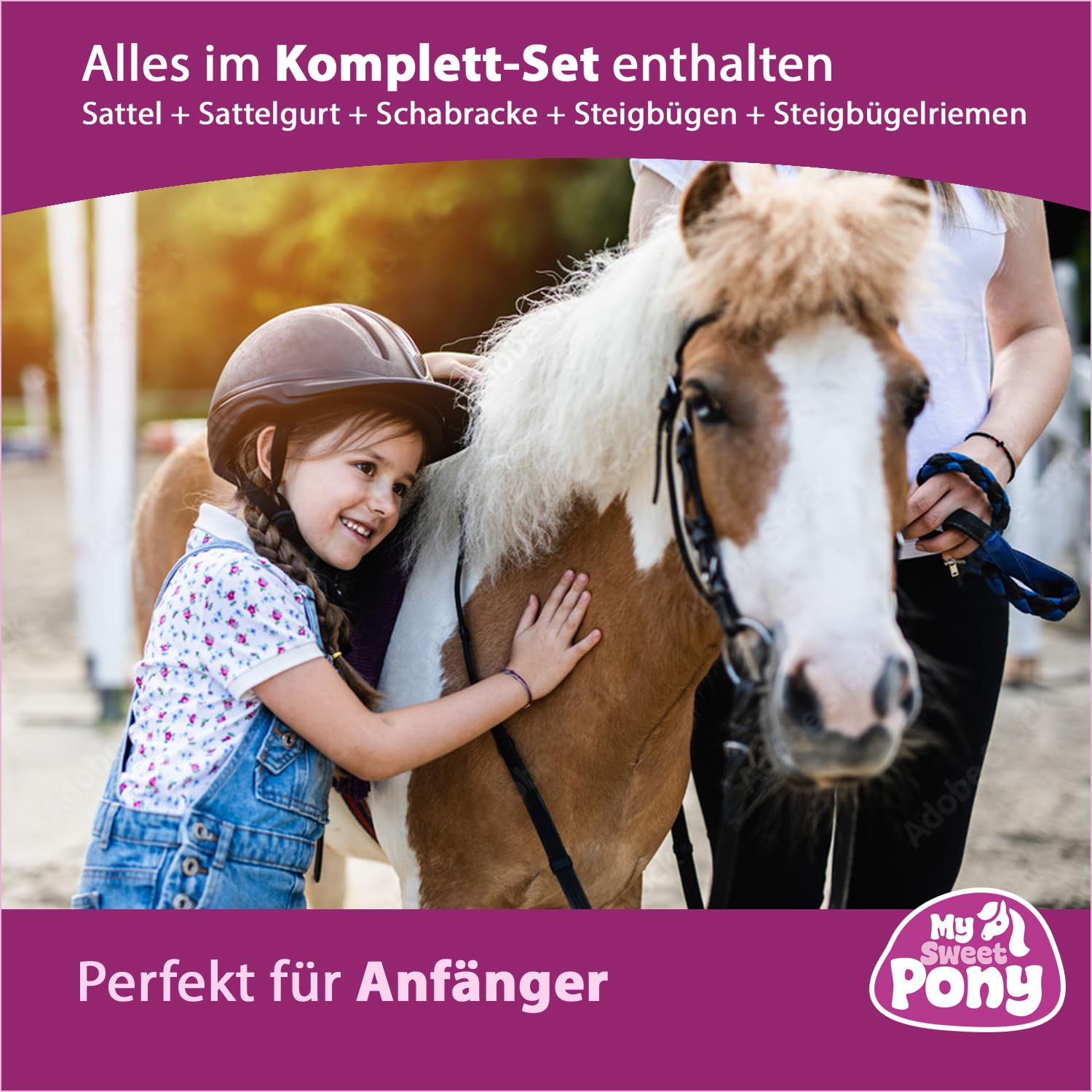 My Sweet Pony® Kinder Shetty Sattel-Set + Trense in Schwarz | für Pony Shetty und Holzpferd | Alles enthalten | kompletter Sattel + Trense | Ideal für erste Reitversuche | Sattel DIN geprüft