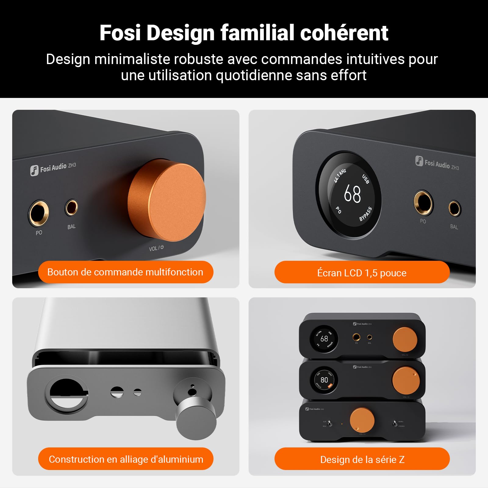 Fosi Audio ZH3 Ampli Casque DAC, Préampli Entièrement Équilibré avec AKM4493SEQ PCM768 kHz pour Amplificateurs, Entrée Déclencheur 12V/USB/OPT/COAX/RCA, sortie XLR/RCA/4,4 mm/6,35 mm avec Télécommande