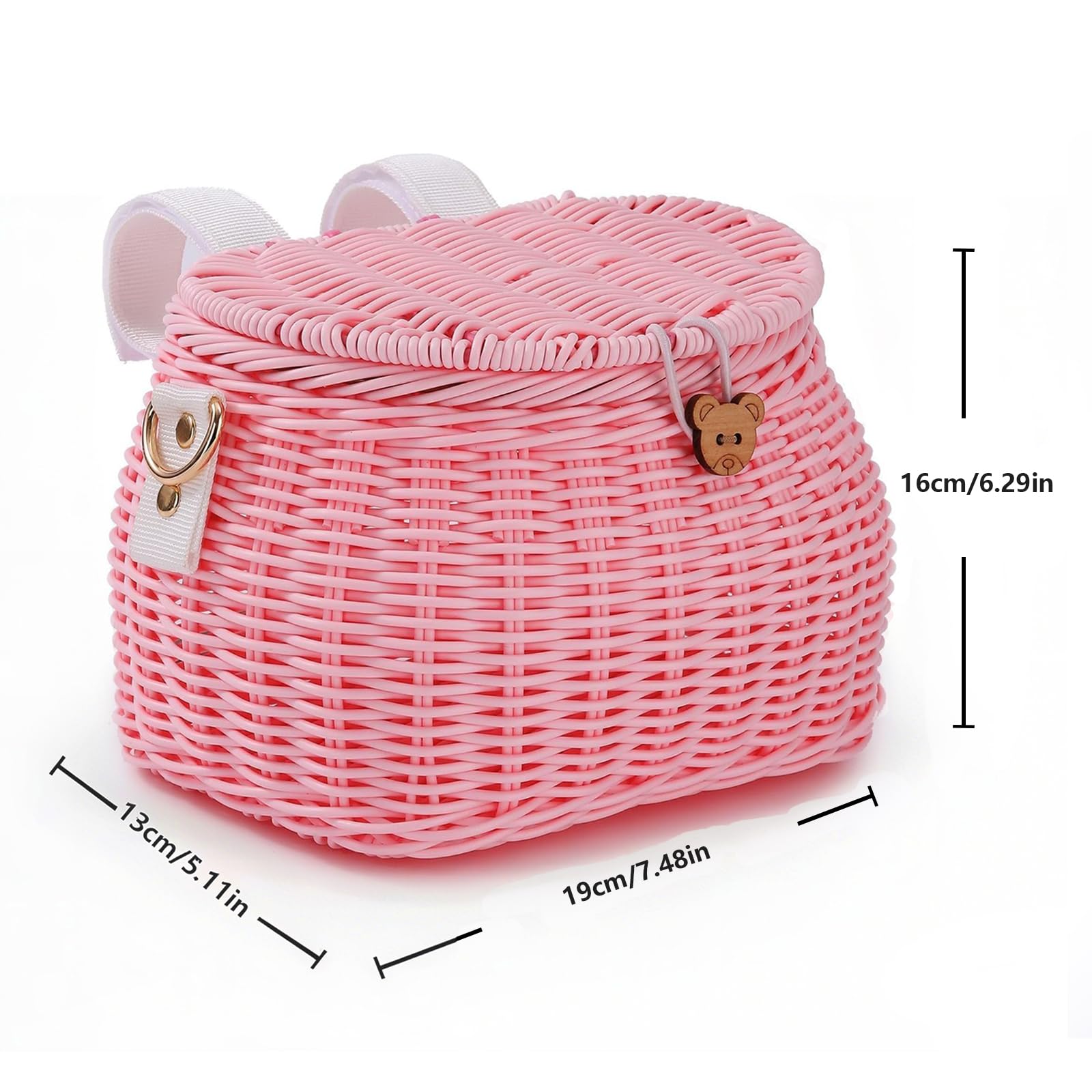 Ensemble panier de vélo pour enfants, panier de vélo pour enfants, panier de vélo pour enfants, sac à dos tissé à la main avec couvercle, bandoulière en rotin, panier de guidon avant