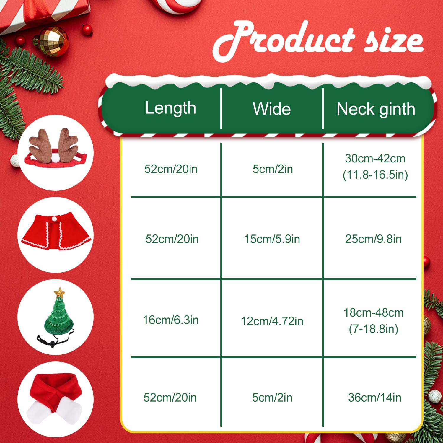 Christmas Costume for Pets, 4 Pieces Christmas Accessories Pet Clothes, Christmas Costumes for Cats Dogs with Hat, Reindeer Antlers Headband, Scarf, Mantle, for Dogs Cats 3