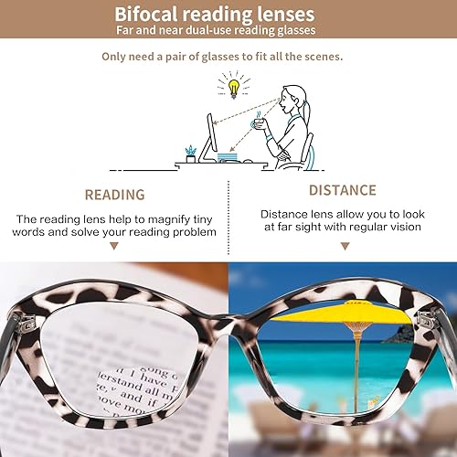 Miniatura 6 de Lentes de lectura bifocales para mujer diseño de ojo de gato marco de gran tamaño bloqueo de luz azul lentes elegantes Oprah paquete de 2