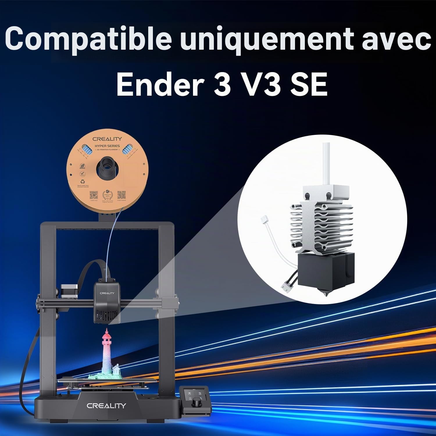 Creality Ender 3 V3 SE Hotend, Kit de bloc chauffant en céramique Ender 3 V3 SE avec buse en alliage de cuivre 0,4 mm et 0,6 mm, kit hotend de mise à niveau impression haute vitesse 250 mm/s pour