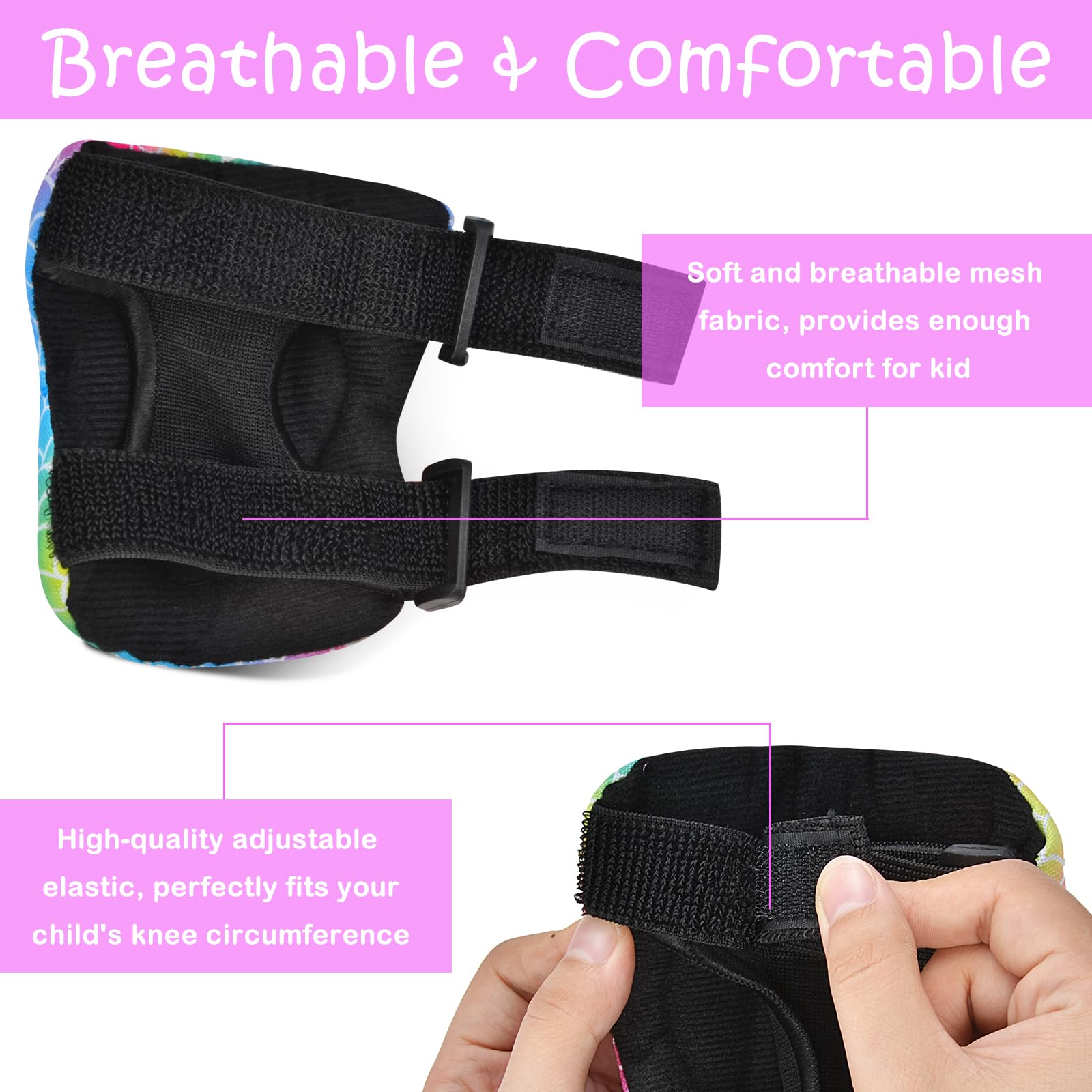 Genouillères enfant Ensemble de protections réglables avec sac en filet, genouillères et coudières, protège-poignet pour filles et enfants, patins à roulettes, cyclisme, skateboard, scooter, 3-8