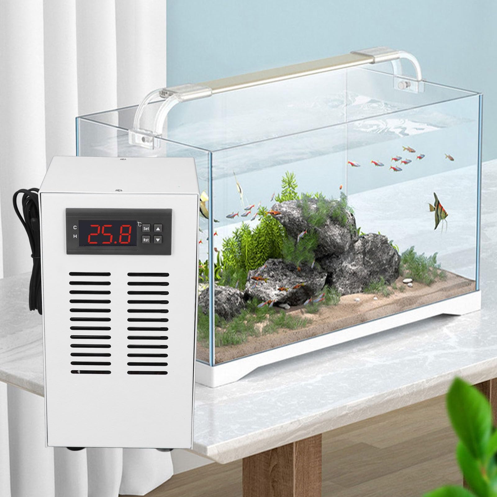 Enfriador de Acuario, Enfriador de Agua Hidropónico Pequeño y Silencioso de 5,28 Gal/20 L, de Refrigeración de Tanque de Peces Doméstico para Agua de Mar y Agua Dulce