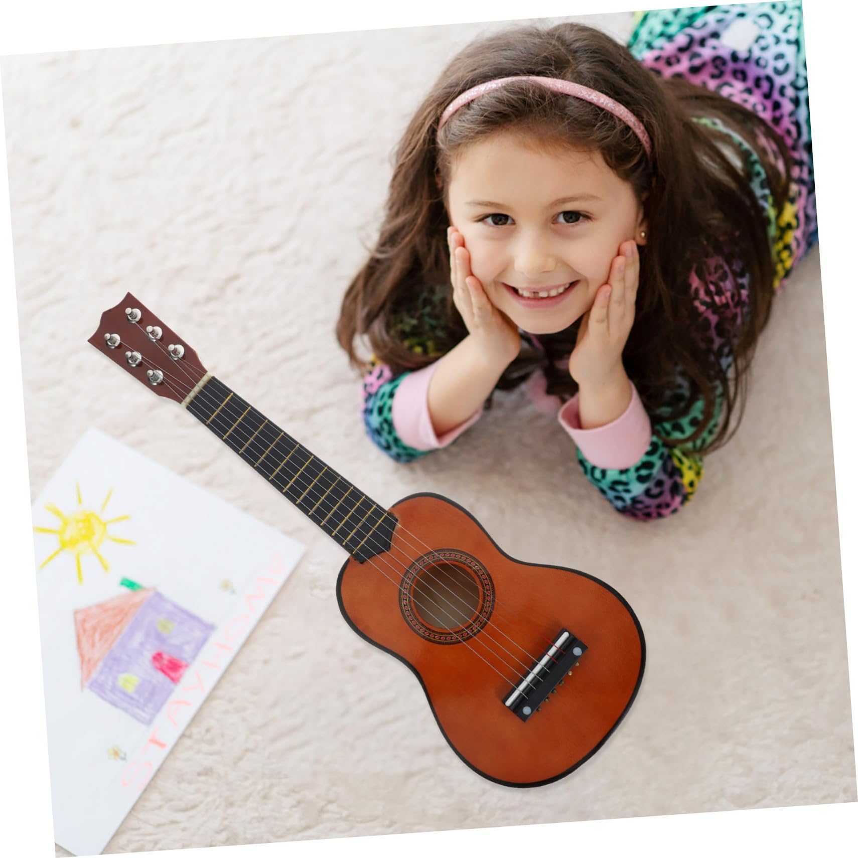 Mini Chitarra 21 Pollici in Legno per Bambini Principianti | Colore Caffè, Presa Confortevole, Gioco Educativo Interattivo, per Casa e Occasioni Speciali