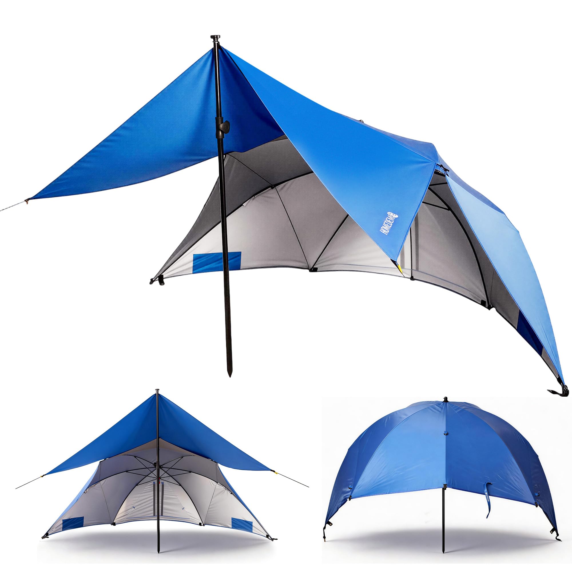 HOMEDEMO 3-in-1 Sonnenschirm & Strandzelt, Strandmuschel Pop up mit Sonnendach Ø 290cm, UV50+ Sonnenschutz Windfest Strandschirm Wasserabweisend mit Fenster für 3-4 Personen