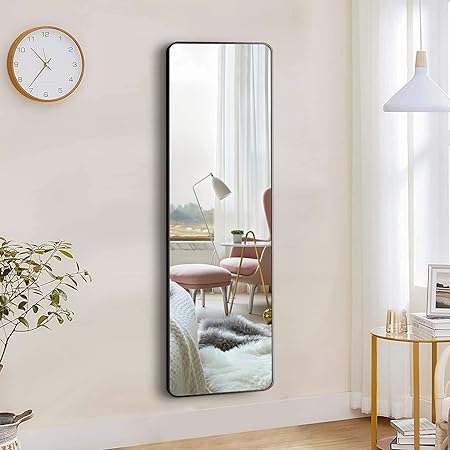Boromal Ganzkörperspegel Schwarz Rahmen Standspegel Oval Wandspegel