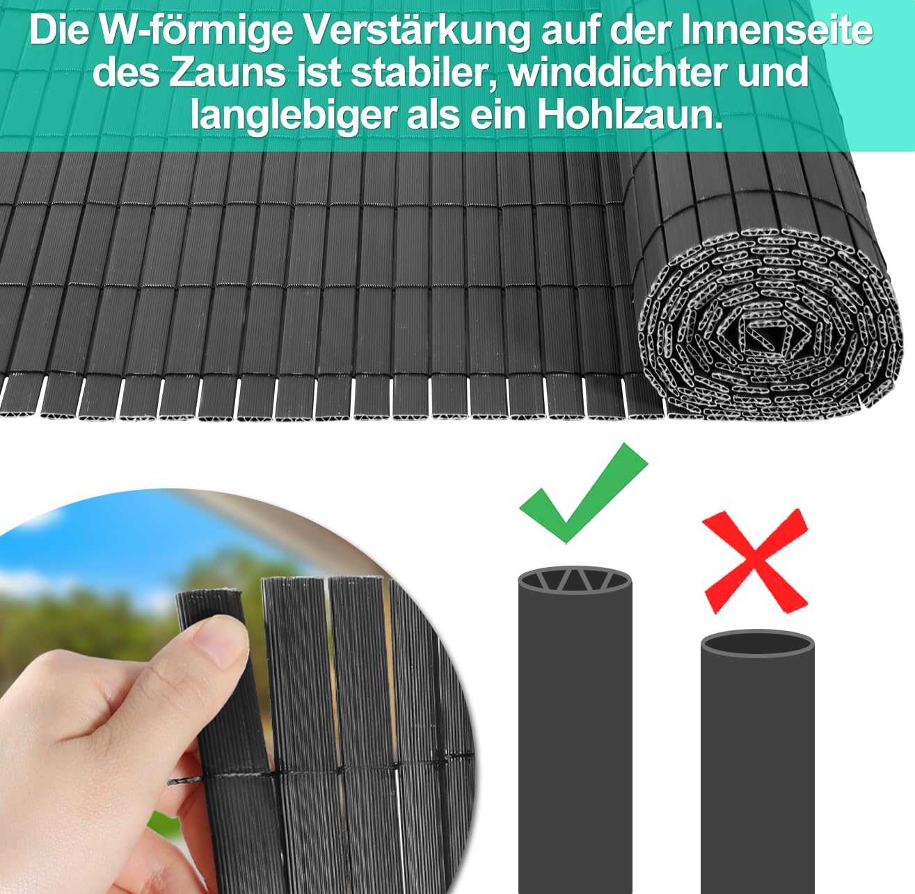 Brise-vue En PVC 140x800cm - Renfort En W, Serre-câbles, Vert, Pour Balcon Ou Jardin