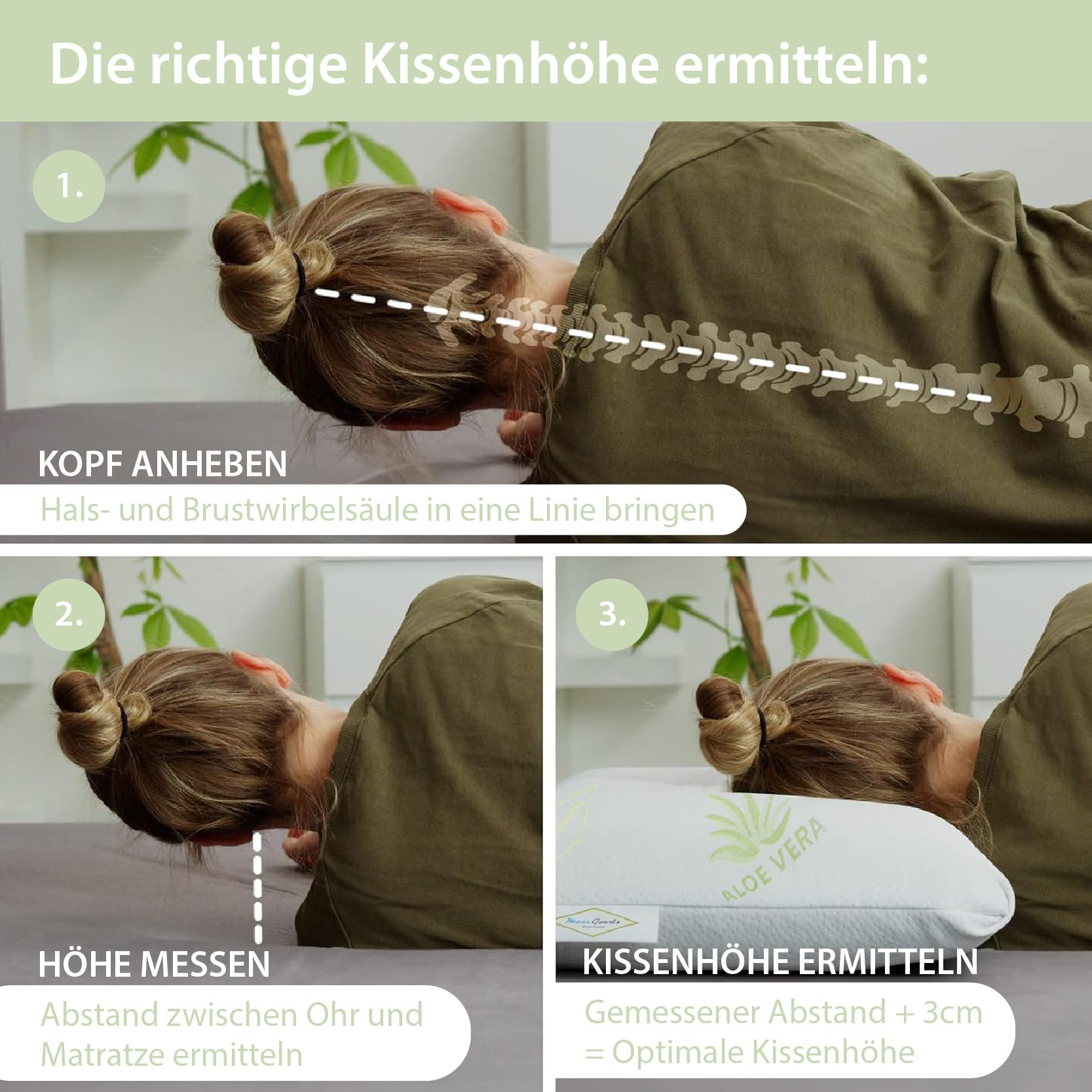 orthopädisches Kissen, Nackenstützkissen aus Visco Gelschaum mit Aloe Vera Schutzbezug & Innenbezug 100% Baumwolle - Kopfkissen für Bauch- Rücken- und Seitenschläfer (42cm x 70cm x 12cm)