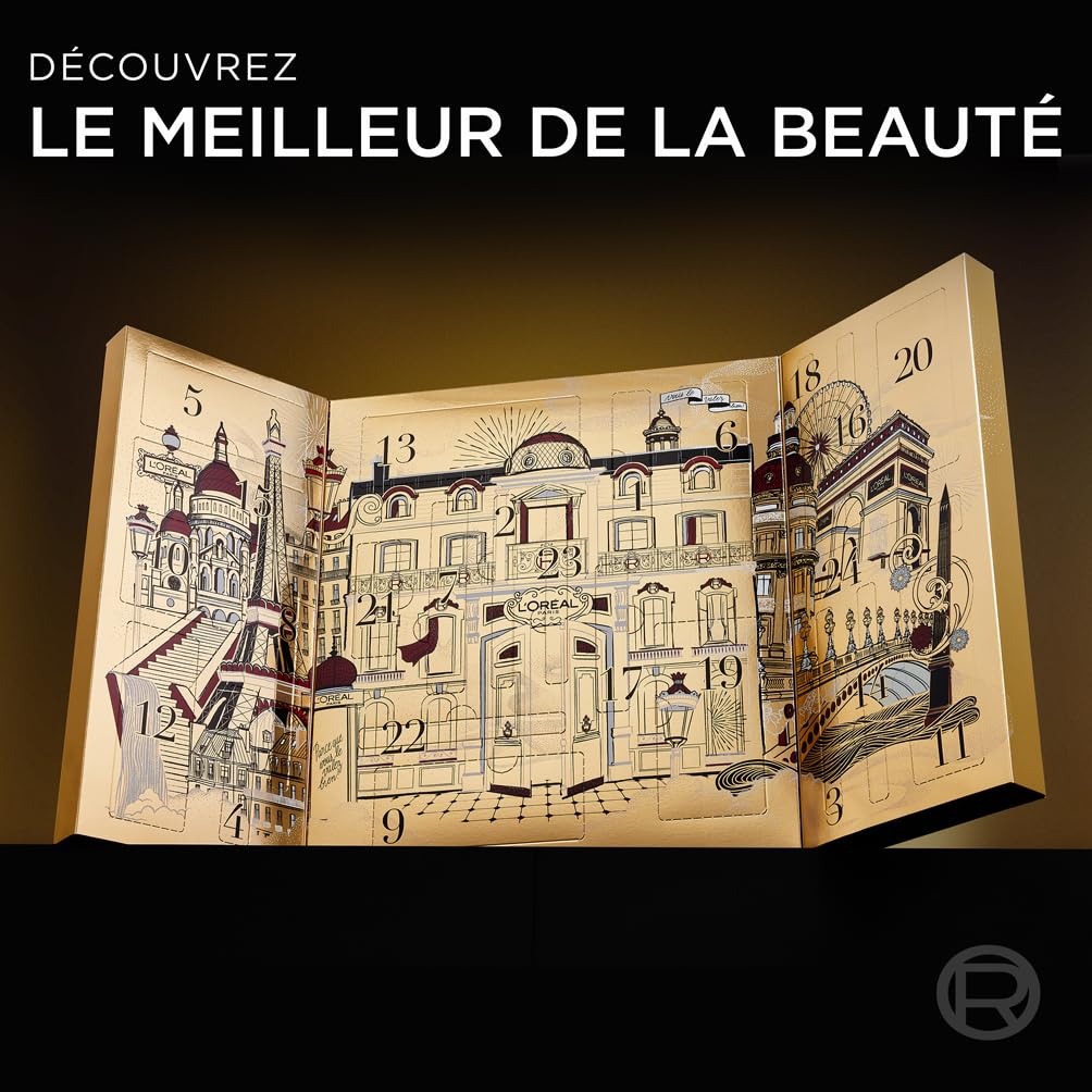 L'Oréal Paris - Calendrier de l'Avent 24 Jours - Coffret Cadeau Noël - Maquillage, Soins Visage et Cheveux - 24 Produits de Beauté Incontournables en Taille Réelle