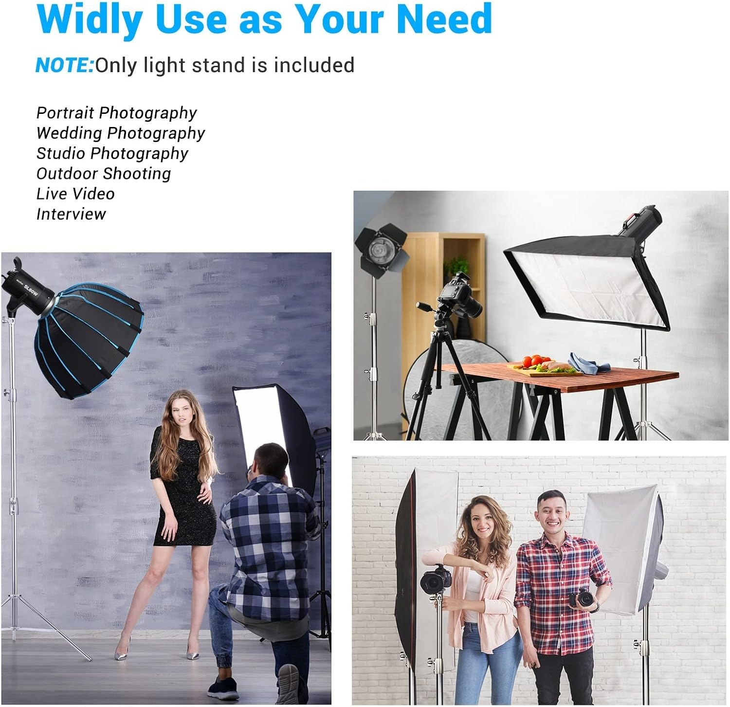 EACHSHOT 2-Pack Light Stand Kit, 2.8m Stainless Steel Heavy Duty with 1/4" to 3/8" Adapter for SL60W VL150W SL150W AD600BM MS300, Studio Softbox, Monolight, and Other Photographic Equipment