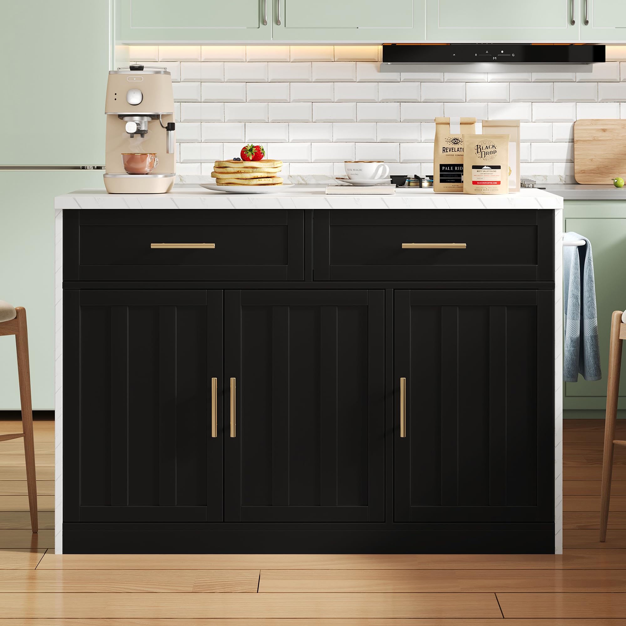 SACOOL 120 x 60 x 91 cm, isola da cucina, prese, porte USB, cavo di alimentazione lungo 1,5 m, ripiani regolabili, maniglie in metallo, porta asciugamani, zona bar, adatto per appartamenti