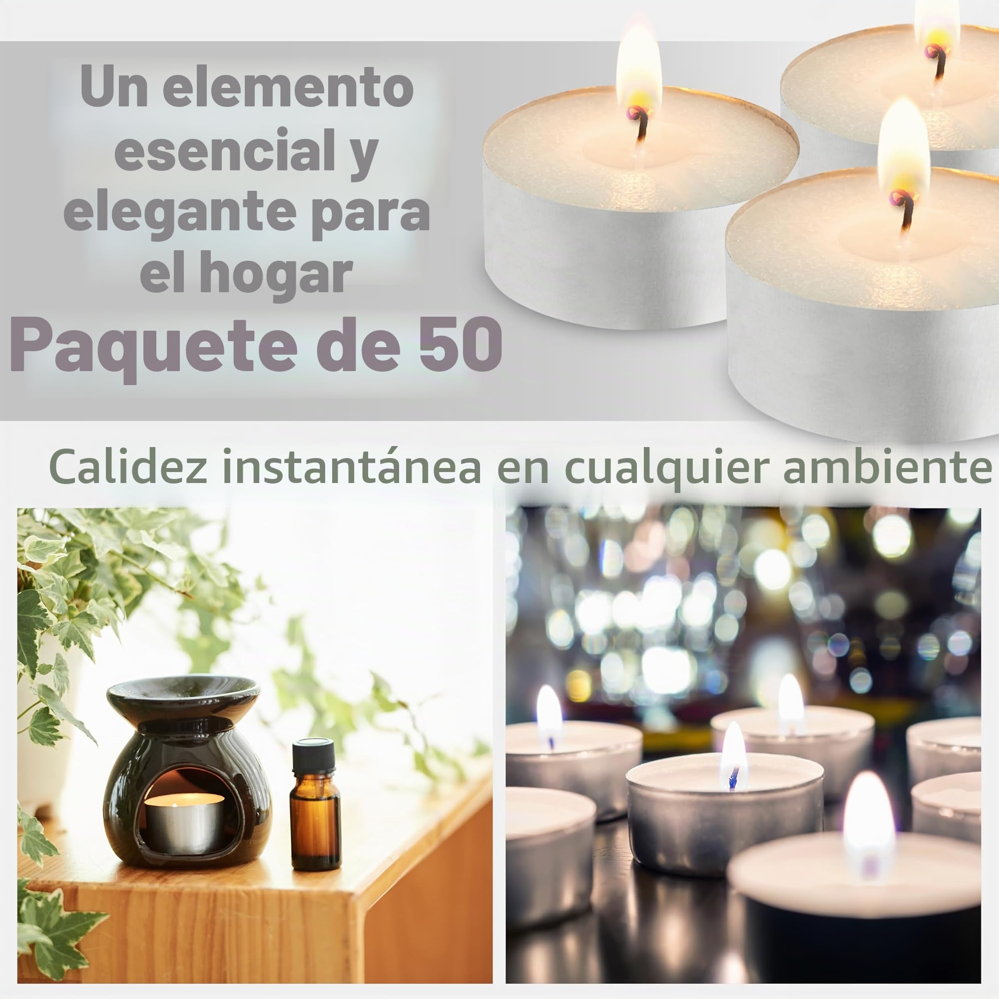 DECO EXPRESS Juego de Velas de 24, 25, 50, 100, 200, Velas Larga Duracion 10, 8 o 4 horas (Blanco 50/4 horas)