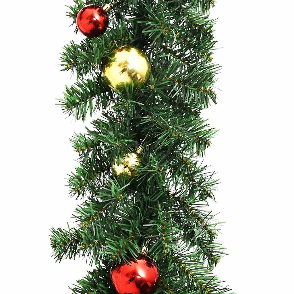 Weihnachtsgirlande 5 m mit Kugeln und Zweigen, PVC wetterfest, Innen und Außen, dekorative Christbaumschmuck Ornamente, ideal für Fenster, Kamin, Geländer, Adventsdeko Winterfest