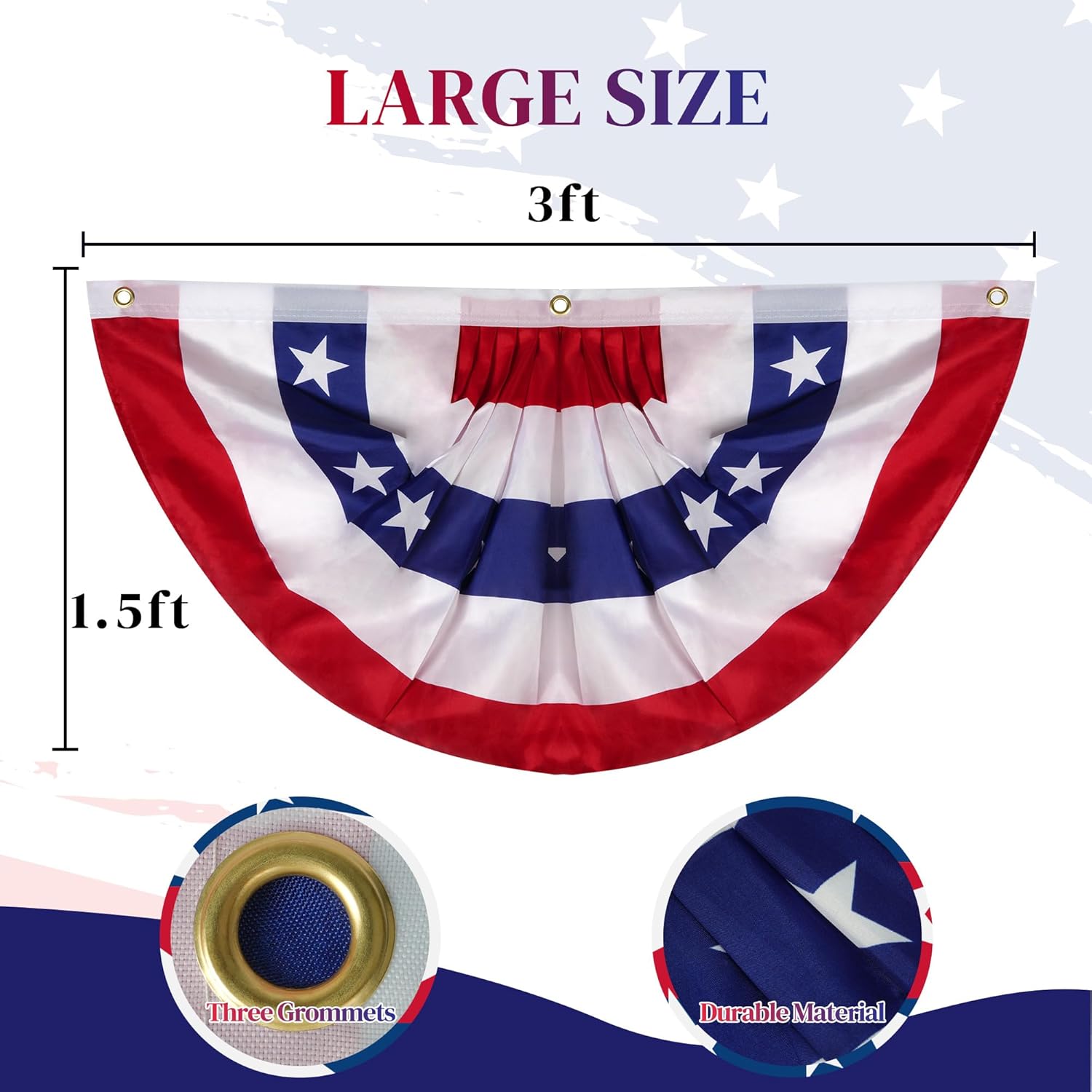 MCFULL American Flag Bunting for Outside,1.5x3 FT Bunting Flags Outdoor,American Flag Banners for Outside,USA Pleated Fan Flags Red White and Blue Banner for Labor Day Veterans Day Decorations,4 Pcs - Image 5