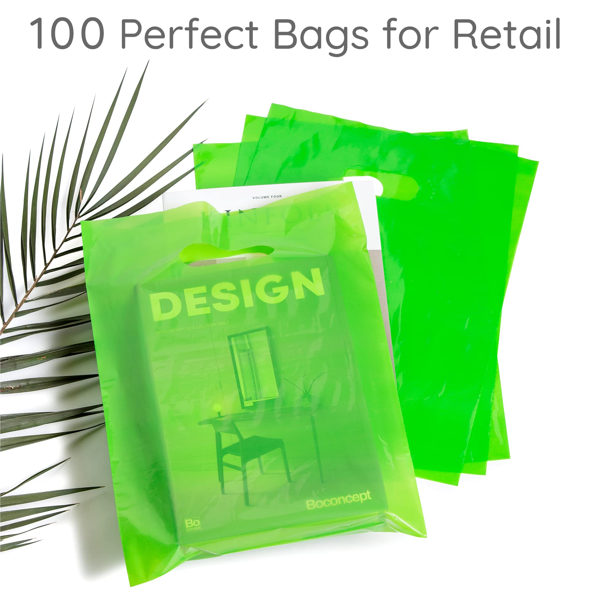 100 torebek dla małych firm, 1,5 mm, 22,9 x 30,5 cm, torby na towary, bardzo grube, błyszczące, torebki z podziękowaniami i torby na zakupy, kolor limonkowy, limonkowy zielony, 1 Count (Pack of 100),