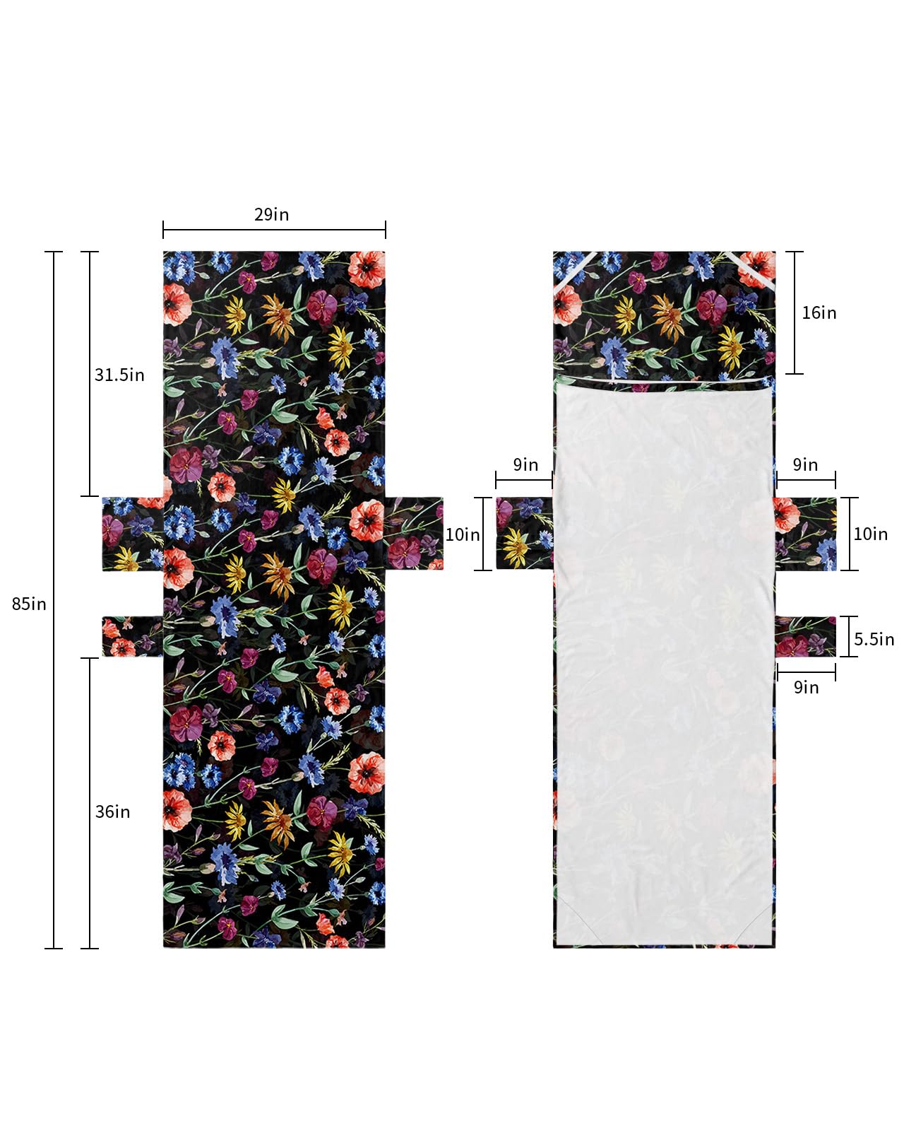 Spring Floral Beach Lounge Chair Towel Cover, Soft Chaise Lounge Towel with Side Pockets Patio Pool Chairs Cover for Beach/Pool Sunbathing 29x85 Colorful Summer Flowers Botanical Black