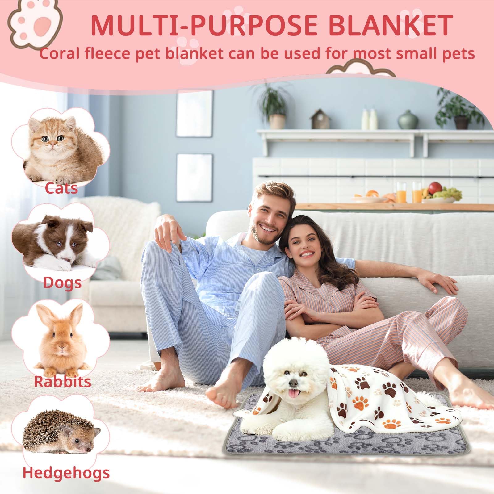 Bundle Lot de 3 couvertures en peluche douce pour chiens, chats de petite taille moyenne, lavable (3A, 60 x 40 cm)