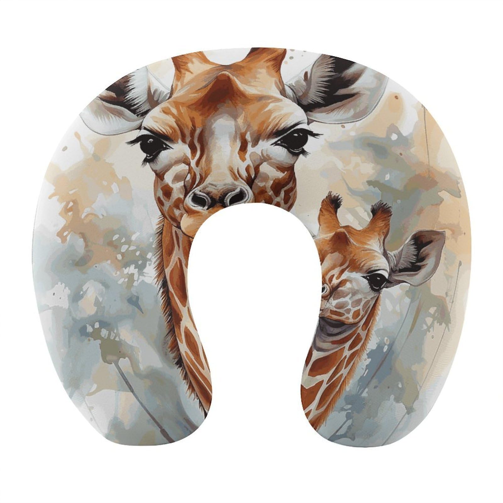 FekiLoot Watercolor Deer Giraffe Travel Pillow,U Shaped Office Napping Pillow Support Neck and Head Comfortable Travel Neck Pillow U Shape Sleeping Essentials for Long Haul Flights