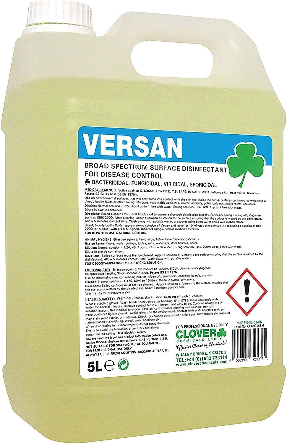 Versan Cleaner & Disinfectant Ideal for the Food Industry and Kennels - Kills Parvo Virus, Feline Panleukopenia, Calicivirus & More (5L)
