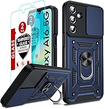 LeYi Cover per Samsung A16 Galaxy con Vetro Temperato, Custodia con Protezione Fotocamera [Slidable] Antiurto Militare 360° Anello Supporto TPU Bumper Anti-Graffio Case per Samsung A 16 5G, Blu