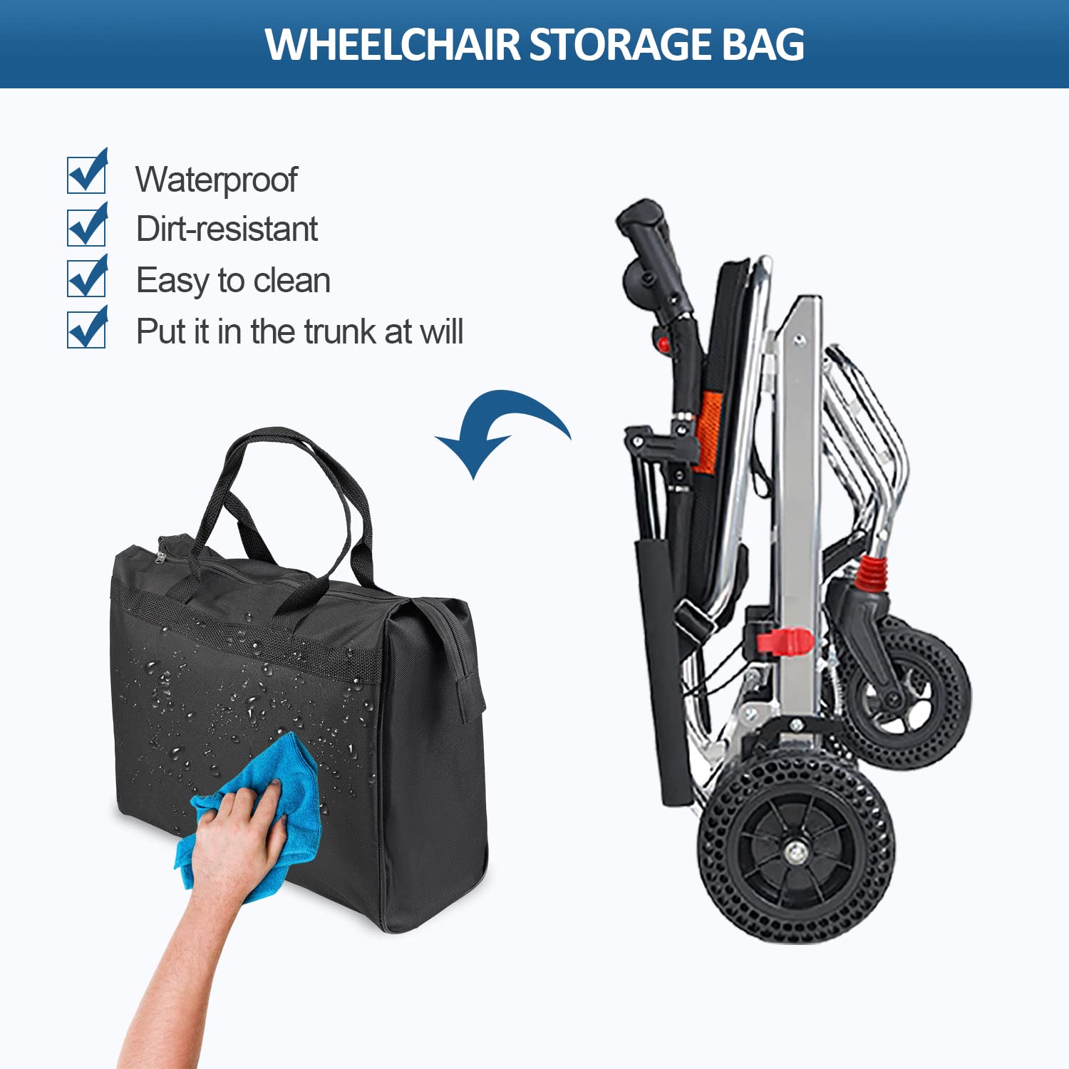 Faltbarer leichter Rollstuhl mit Handbremse – tragbarer Reise-Rollstuhl für Erwachsene, Kinder, ältere Menschen – Trolley aus Aluminiumlegierung