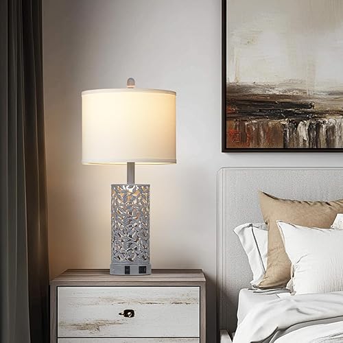 Miniatura 10 de Morden - Juego de 2 lámparas de mesa vintage para sala de estar, con 2 puertos USB y toma de CA, lámpara de mesita de noche con control táctil con