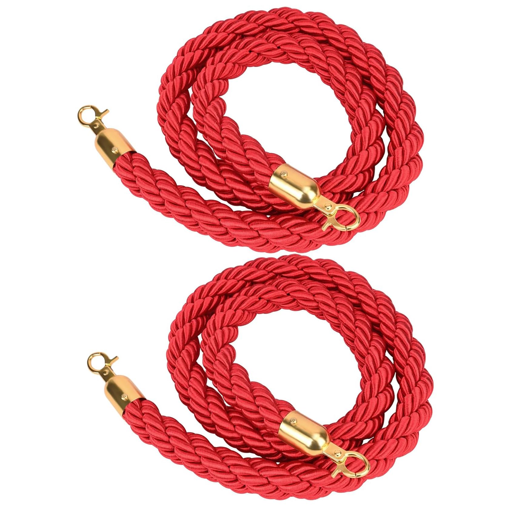 GAROEN Twisted Post Rope Barrier with Gold Hooks for Crowd Control at Events and Activities (Red 7ft/215cm)