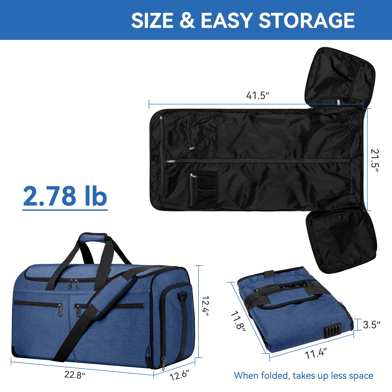 Bukere - Bolsa de viaje convertible para ropa de viaje, con compartimento para zapatos, correa de hombro desmontable, bolsa de traje de fin de semana 2 en 1 para hombres y mujeres, Blue, Bolsa de ropa